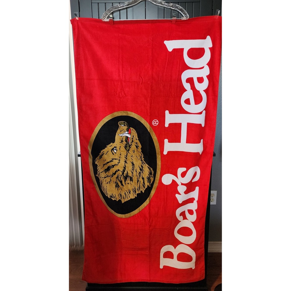 Boar's Head Beach Towel Red Logo 100% Cotton Pool Summer Picnic Fan Gear
